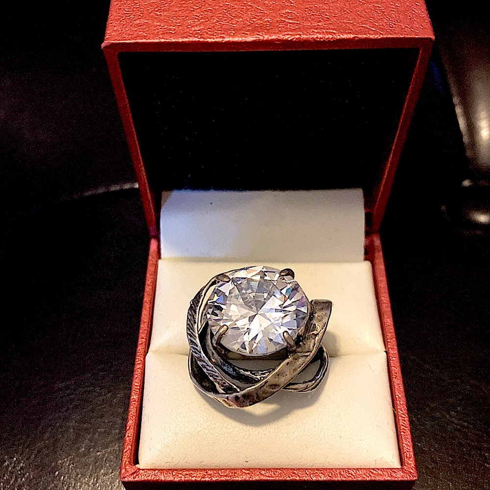 Beautiful Israeli silver cocktail ring.size 8, Large CZ